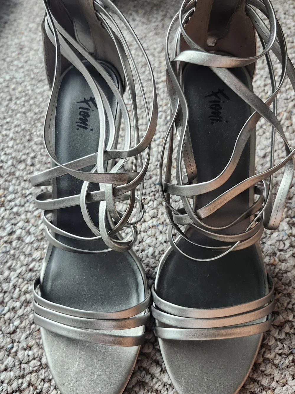 FIONI Clothing Silver Lace-Up Strappy Heels